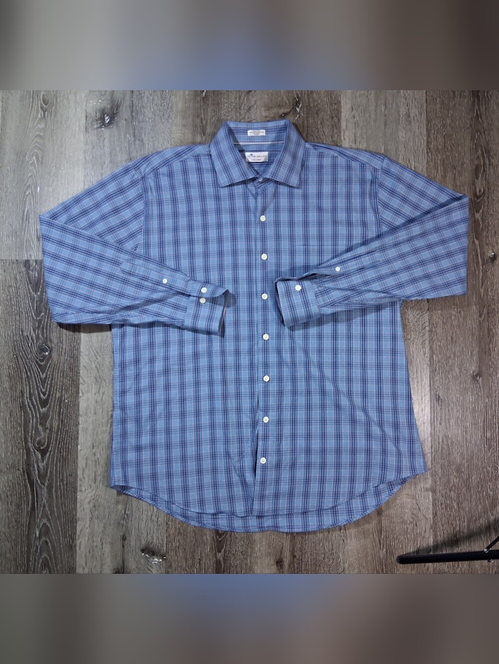 Peter Millar Blue Plaid Long Sleeve Button Up Shirt
